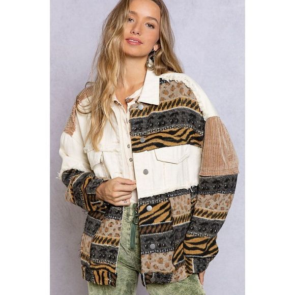 POL Jackets & Blazers - SALE! POL In The Wild Animal Print Contrast Mix Corduroy Shacket SMJ113F